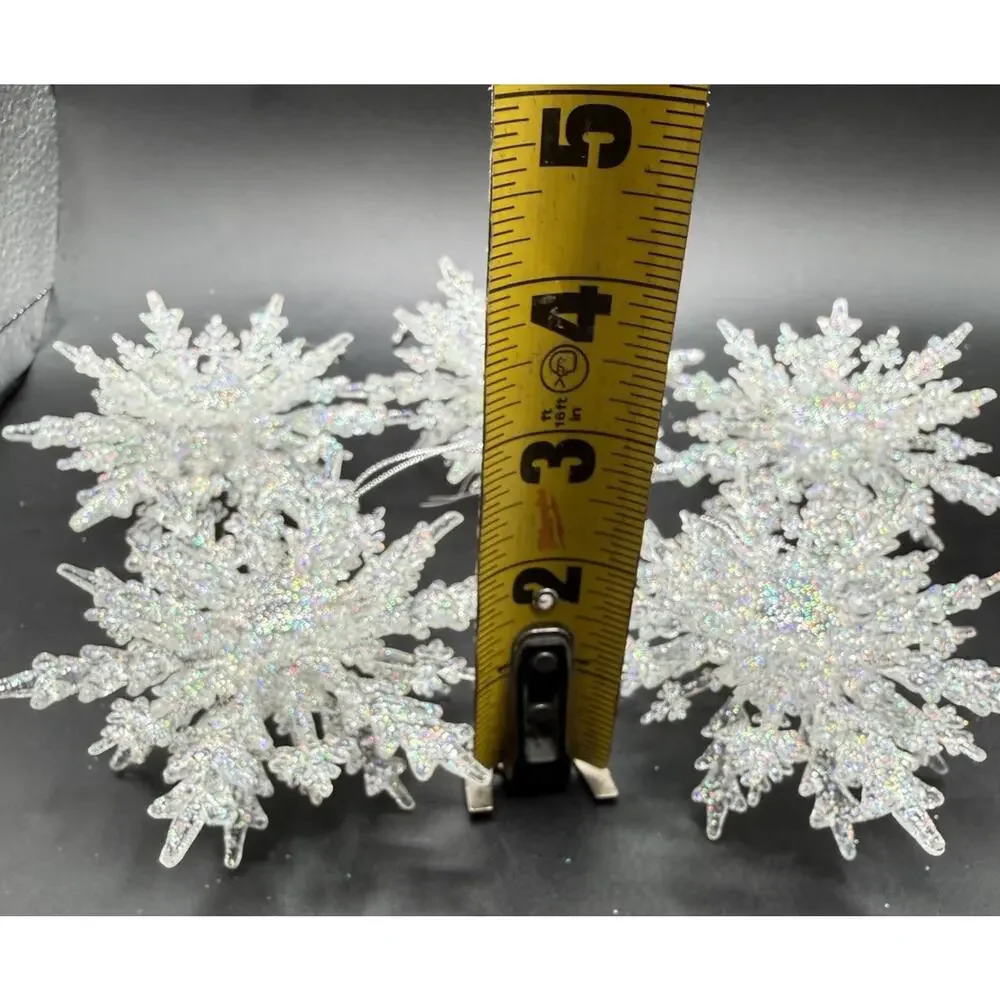 Beautiful Acrylic 3D Iridescent SNOWFLAKE Christmas Ornaments Set Of 5 -LO23